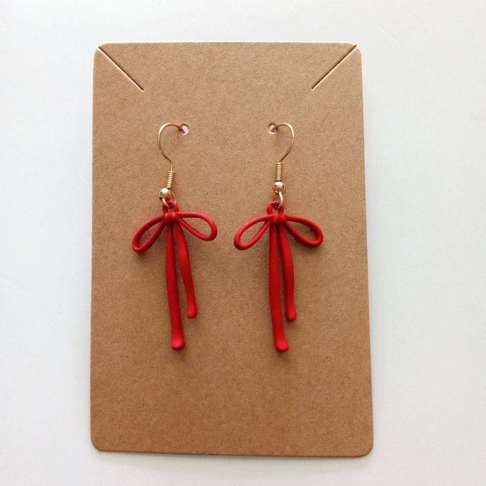 Fashion Jewelry Red Bow Dangle Earrings - Picture 2 of 4